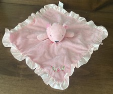 Stepping Stones Pink Bear Flowers Security Blanket Lovey Satin Ruffle Trim