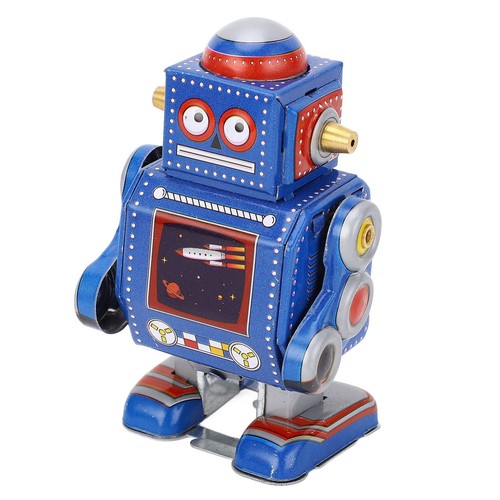 (Blue)Wind Up Robot Toy Hand Made Decorative Vintage Clockwork Robot Toy - Picture 6 of 22