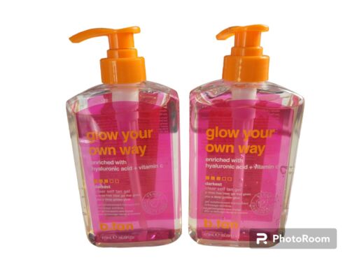 2X b.tan Glow Your Own Way Darkest Clear Self Tanning Vegan Gel 16oz Rinse Free
