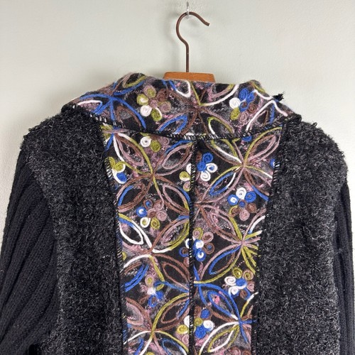 Sioni Womens Sweater Jacket XL Wool Blend Artsy Embroidered Boho Black Mohair - Picture 9 of 10