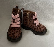 Cat  Jack Amaya Combat Boots Toddler Girls Sz 5 Brown Leopard Heart Lace Up