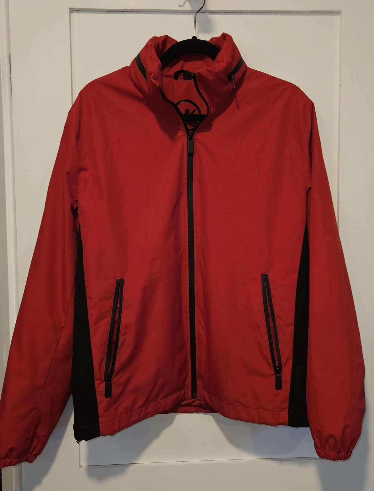 Michael Kors Jacket Mens Medium Red Black Full Zip Windbreaker Mesh Lined Hooded