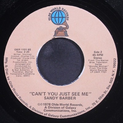 SANDY BARBER: wonder woman / can't you just see me OLDE WORLD 7'' Single 45 RPM