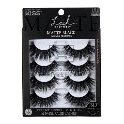 NEW & Sealed Kiss Lash Couture Matte Black Faux Mink False Lashes 4 Pairs 88382