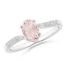 7x5MM Oval Shape Morganite Wedding Ring with Pave Accents 925 Sterling Silver