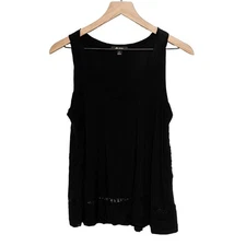 Ella Moss M Black Elin Scoop Neck Sleeveless Tank Top Blouse Lace Trim Women's