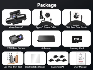 REDTIGER 360° 4 Chaîne 128GB Carte Cam Dash Double STARVIS 2 withHardwire trousse