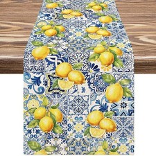 Lemon Table Runner Blue Yellow Kitchen Dining Table Decor Summer Table Cover