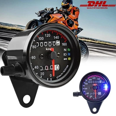 MARKENLOS Universal Motorrad Tacho Kilometerzähler Tachometer LED Kontrollleuchten km/h