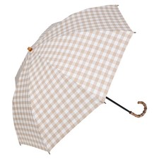 WAKAO 8279 Sunny and Rainy Day Folding Bamboo Handle Gingham Check Lightweight B