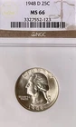 1948-D Silver Washington Quarter 25C, NGC MS 66