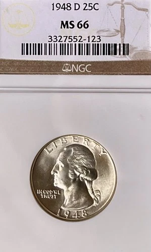 1948-D Silver Washington Quarter 25C, NGC MS 66