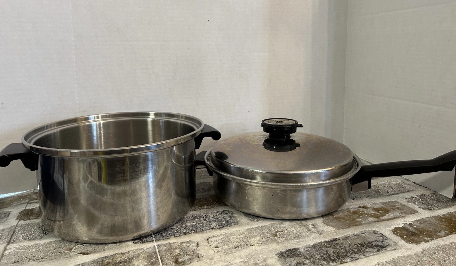 Vintage Seal-Rite Temp Tone Stainless Steel 3 Pc Set Skillet, Dutch Oven, Lid