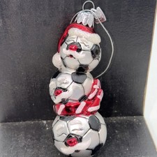 Kurt Adler Noble Gems Soccer Ball Santa Hat Christmas Ornament Hand Blown Glass