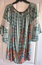 WIN WIN Stretch Knit Tunic - L/XL -Fully Elasticized Neck, 3/4 Sleeves w/Flounce