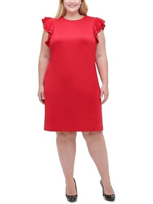 TOMMY HILFIGER Womens Red Cap Sleeve Knee Length Cocktail Shift Dress Plus 20W