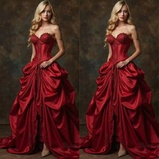 Vintage Victoran Ruched Wedding Dresses Sweetheart Corset Red Satin Formal