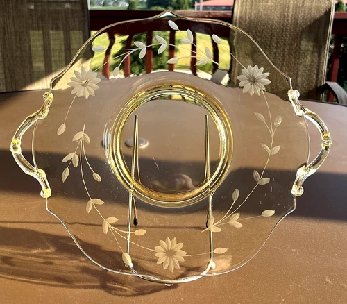 Lancaster Jubilee Yellow Depression Elegant Glass Sandwich Plate Tray 1930's 13"