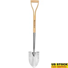 Round Point Gardening Shovel Ergonomic Wood Handle Stainless Steel Dirt Tool New