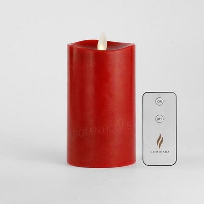 Luminara 5.5'' Flameless LED Red Unsceted Wax Battery Candles Remote Moving Wick