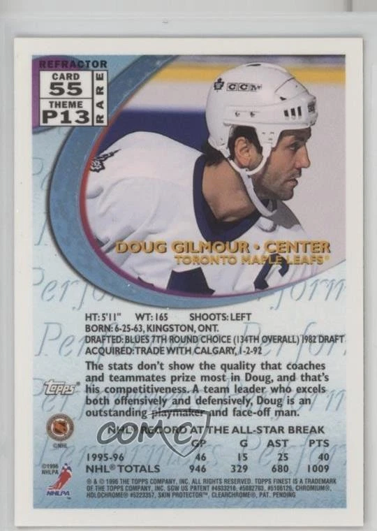 1995-96 Topps Finest Refractor Doug Gilmour #55 HOF - Image 2 of 2