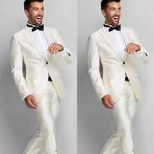 Ivory Satin Men's Suits Shawl Lapel Wedding Tuxedos Dinner Evening Party Tuxedos