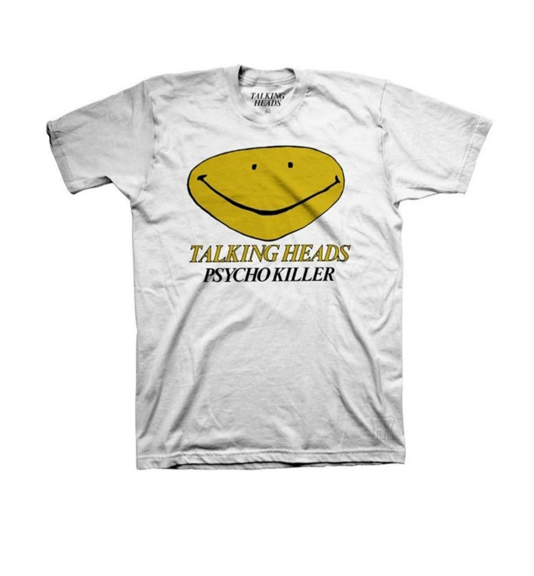 New Authentic Talking Heads Psycho Killer Smiley Face Band Logo White T-Shirt