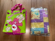 Care Bears Pastel Colors Baby Lap Quilt Handmade w/ Vtg Bag - 42 x 29 Inches