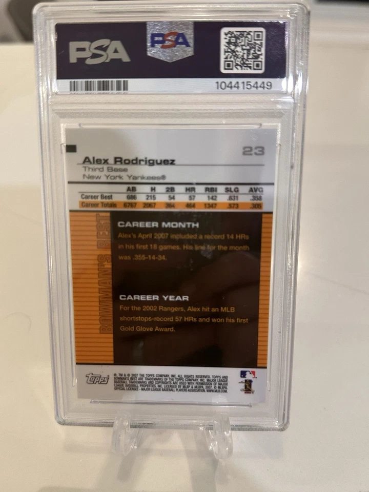 1 de 1 Bowman's Best Alex Rodriguez #23 2020 Topps archivo en tarjeta automática 1/1 2007 Foto 3 de 4