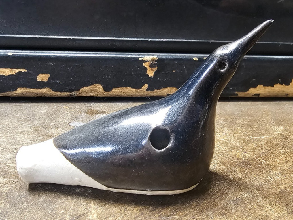 Vintage Primitive Sculpted Loon call or whistle Folk art pottery