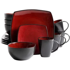 Chic Red Soho Lounge 16-Piece Square Dinnerware Set for Elegant Dining