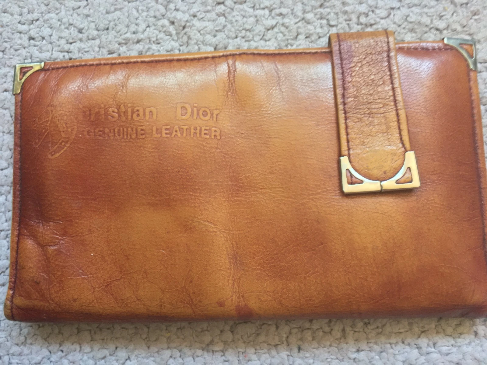 Portefeuille Christian Dior vintage en cuir marron à deux volets