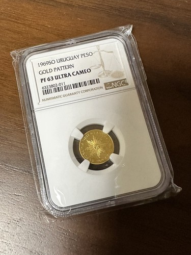 RARE Sunface Gold Pattern, Latin America, Uruguay 1 Pesos, NGC graded PROOF-63 - Picture 6 of 9