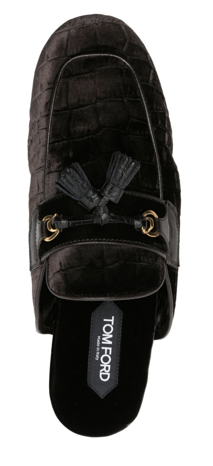 Tom Ford Stephen tasselled croc effect velvet slippers shoes sneakers 42 image 5