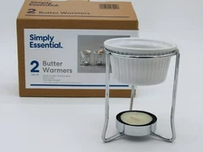 Simply Essential Butter Warmers - Set of 2 Porcelain w/ Tealights 3.3"x3"x4.2" N