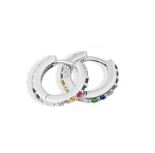 Women 925 Sterling Silver Round Colorful Cz Huggie Hoop Earrings 12mm PE25