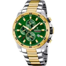 Festina Chronograph F205623 Mens Two-Tone Green Analog Dial Quartz Wristwatch