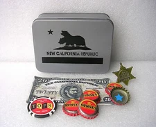Fallout New Vegas NCR  Stash Tin  Sunset Caps  Poker Chip  Deputy Badge