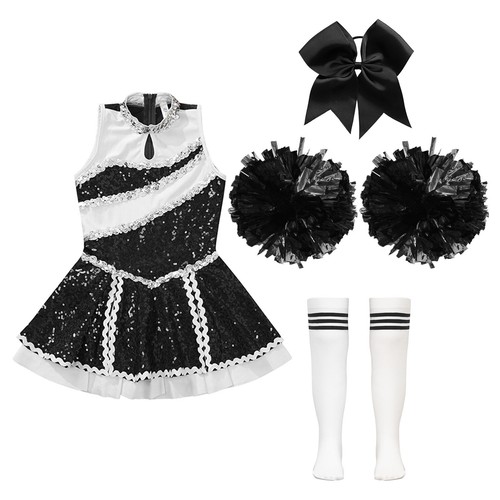Mädchen Cheerleader Cheerleading Kostüm Schulmädchen Uniform Kleid mit Zubehör - Picture 21 of 56