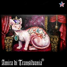 original art animal sphynx cat tattoo painting cat figurative decorative realism