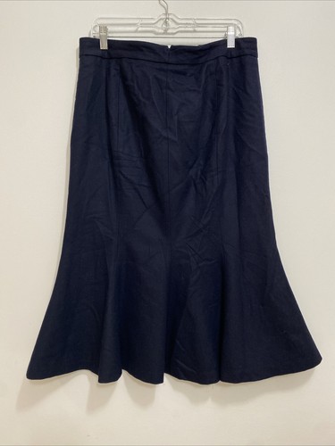 Ralph Lauren Pencil Midi Skirt Zip Women Sz 12 Navy 100% Wool Fit And Flare