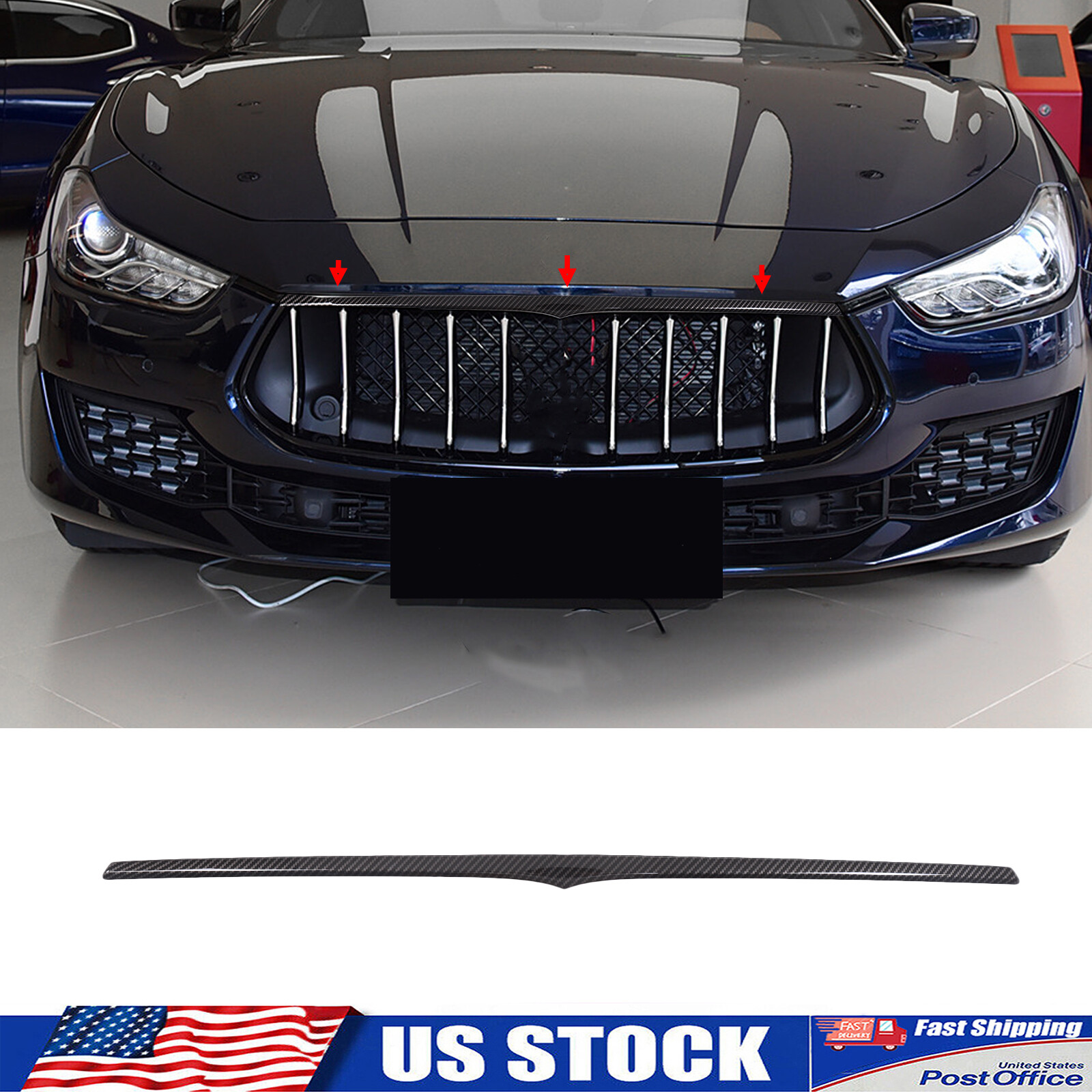 ABS Carbon Fiber Front Grille Upper Cover Strip Fits Maserati Ghibli 2018-2022
