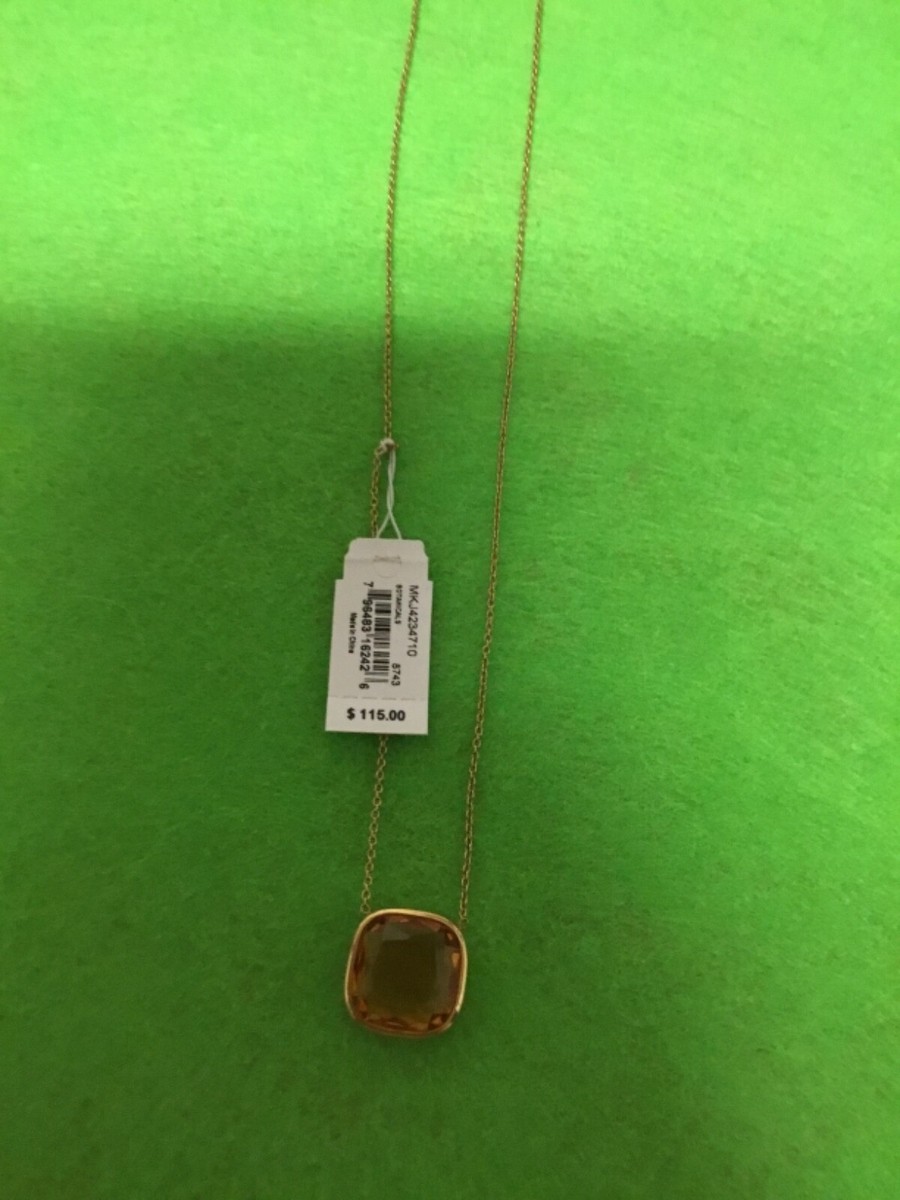 Michael Kors Goldtone Cushion-cut Citrine Pendant Necklace