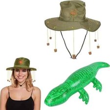 Adult Australian Cork Hat & Inflatable Crocodile Fancy Style Dress Hat Accessory