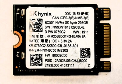 256GB M.2 NVMe Hynix Toshiba WD 3,3V SSD Solid State Drive 2230