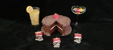 Vintage Fake Food Chocolate Icing Chocolate Slice out Cake with Strawberries 