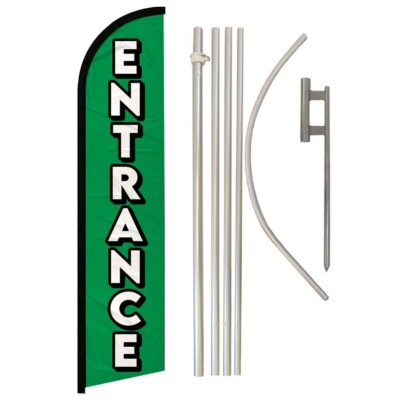 Entrance Windless Full Curve Advertising Enter Banner Flag & Pole Kit (Green)