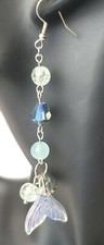 Aqua MERMAID TAIL Dangle Earrings With Rainbow Bicone  Crackle Glass Beads