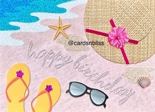 NEW Papyrus Tropical Beach Woven Sun Hat, Sand & Starfish Charm Birthday Card