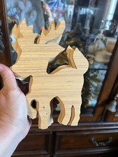 Wooden Reindeers Handcrafted Not Painted Christmas Decor Set of 9 With Sleigh